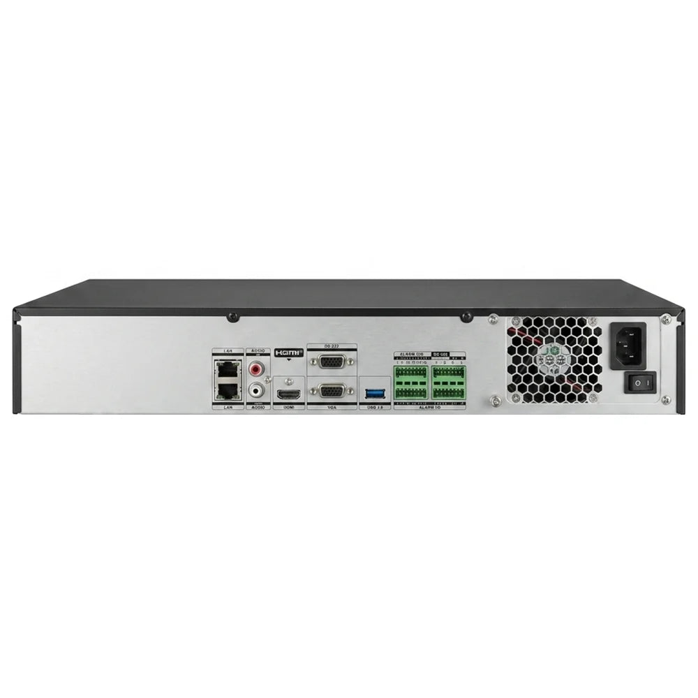 Hikvision DS-7732NXI-K4 NVR — المنافذ الخلفية 2 LAN + RS-232 + RS-485 + Alarm + USB 3.0