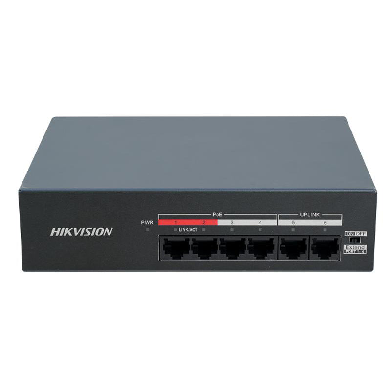 Hikvision DS-XS06-P — سويتش PoE 4 منافذ + 2 Uplink وضع Extend