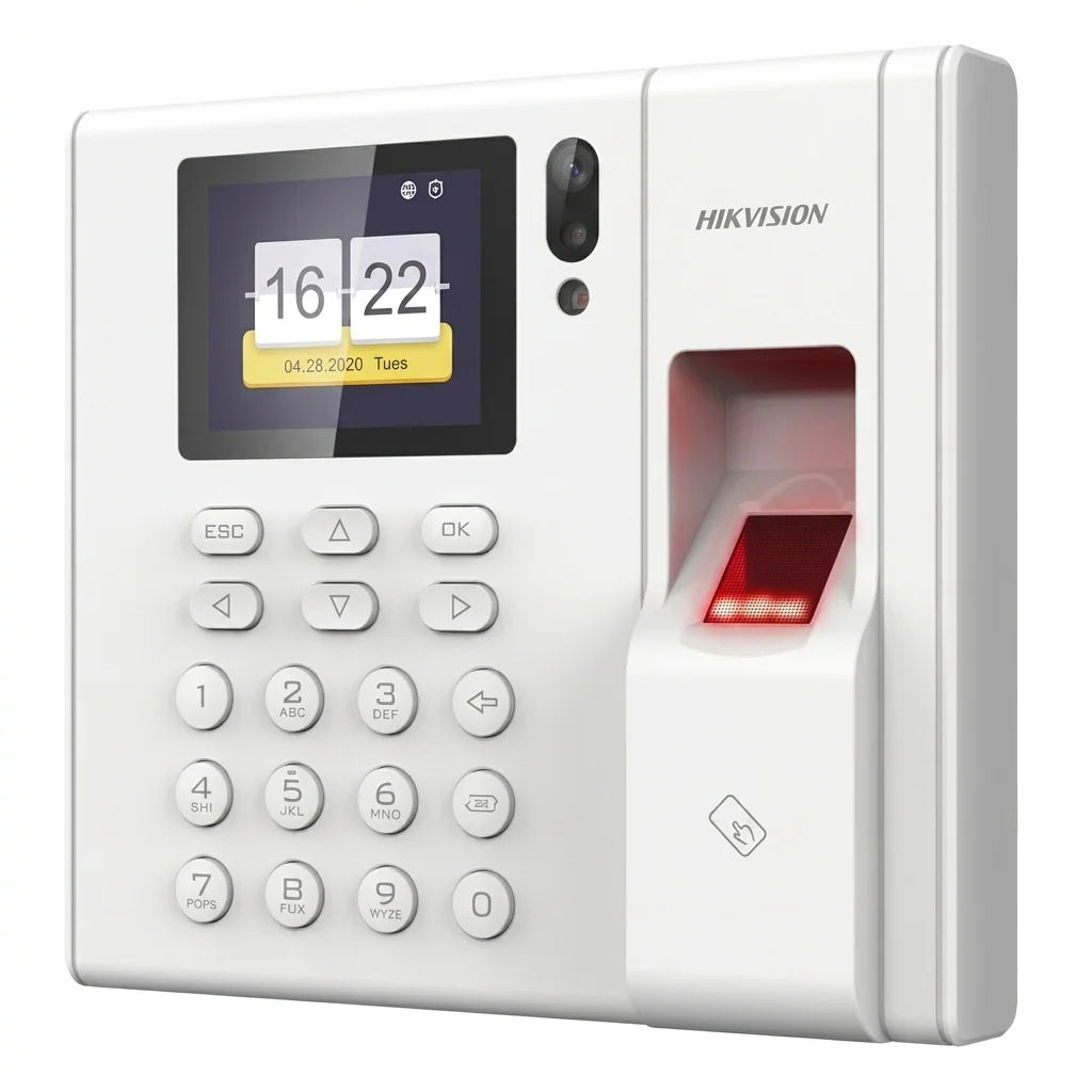 Hikvision DS-K1A8503MF-B — جهاز تسجيل حضور بالبصمة وبطاقة RFID — منظور جانبي