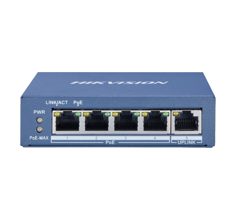 Hikvision DS-3E0505P-E/M سويتش PoE 4 بورت - واجهة أمامية